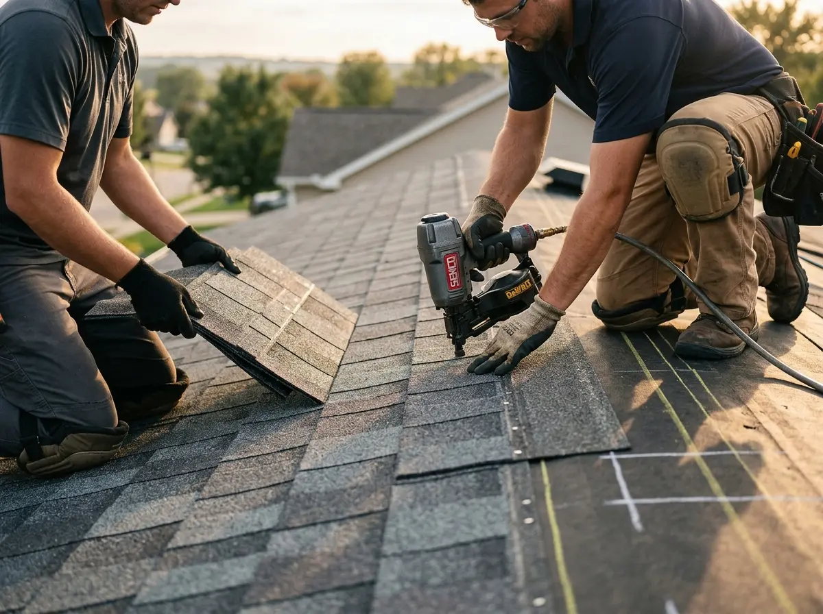 Professional roofer working on a residential roof in Santa Fe